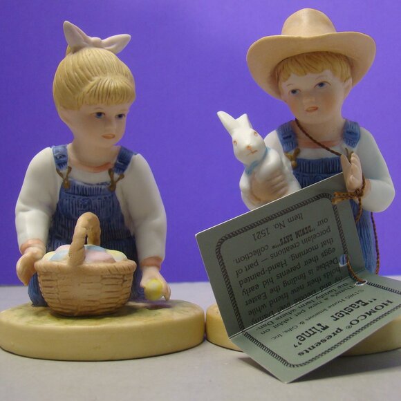 VNTG Set of 2 Denim Days Easter #1521 Home Interiors/Homco Ceramic Figurines EUC - Picture 1 of 16